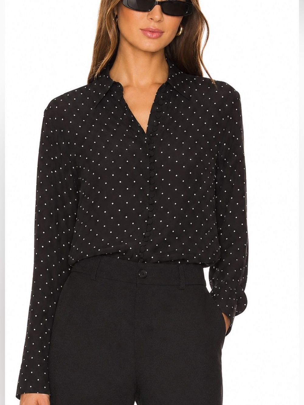 Club Monaco Black Button-Down Shirt with White Polka Dots
